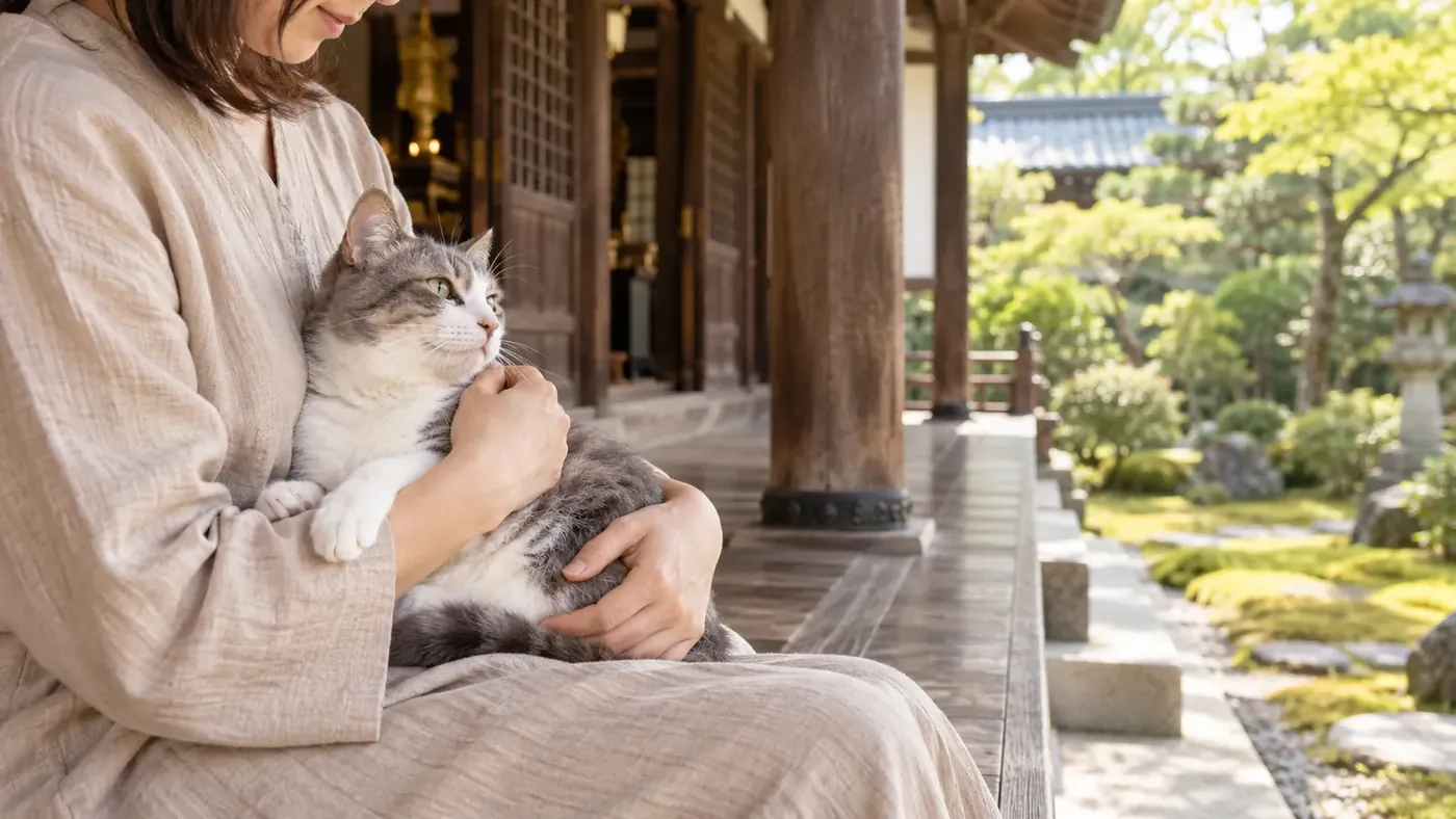 猫を抱く飼い主