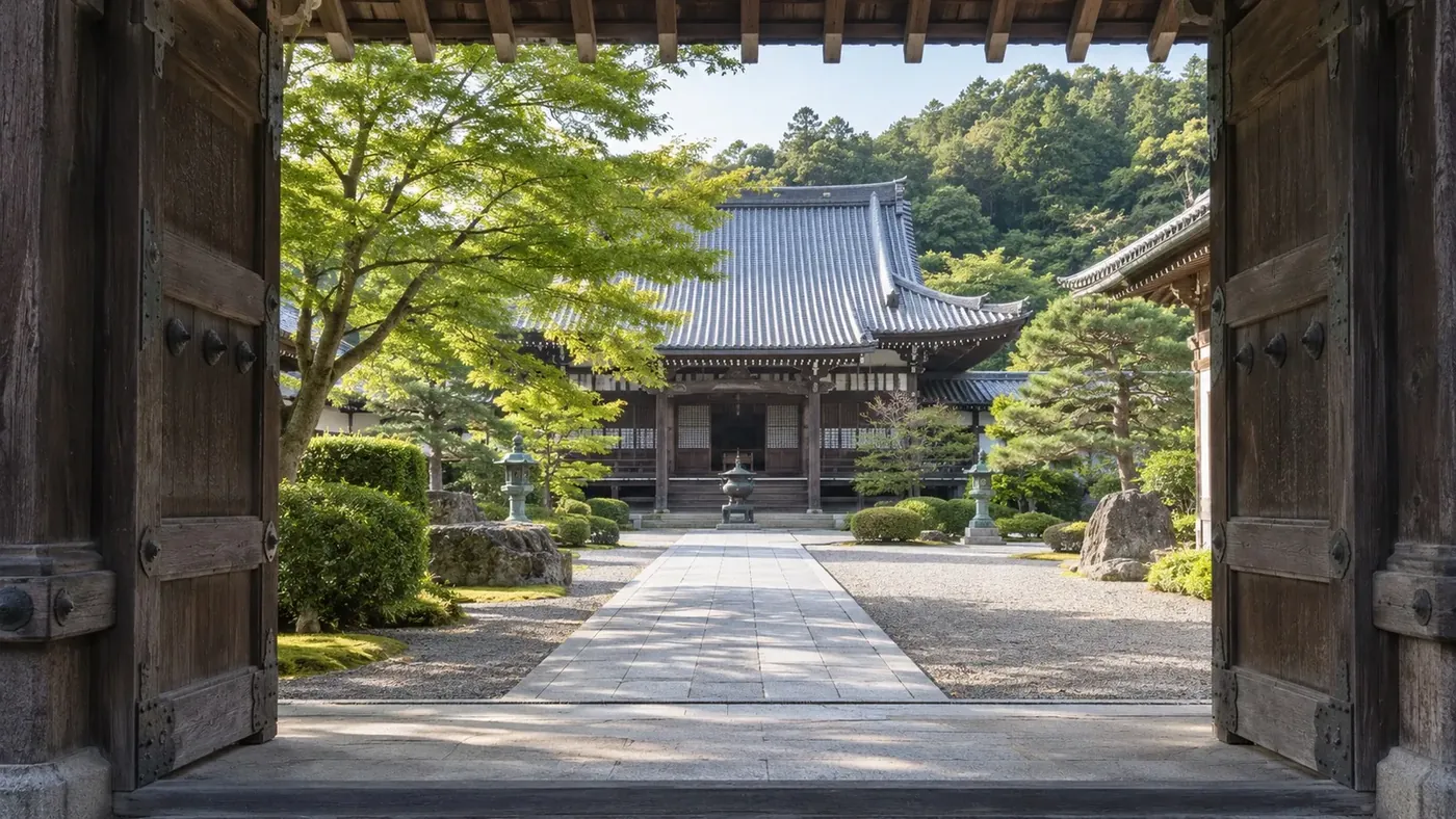 寺院の山門と参道
