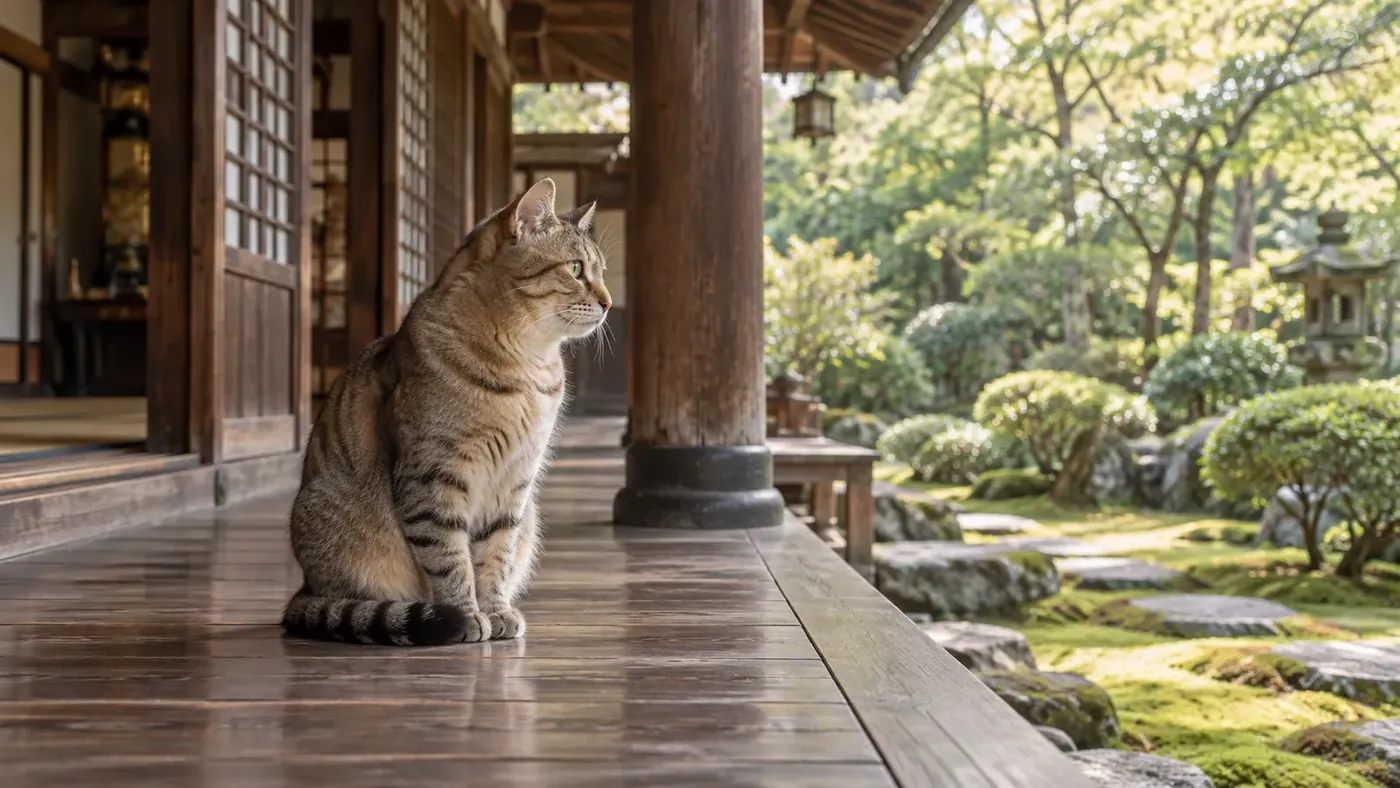 縁側でくつろぐ猫