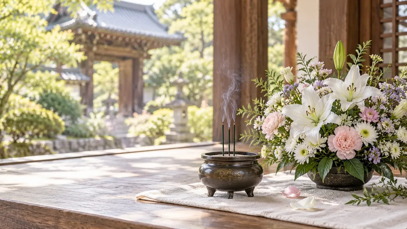 香炉と供花